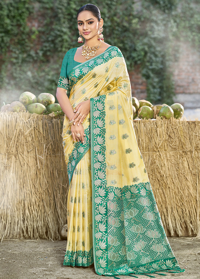 Yellow Spun Silk Saree With Blouse Piece Wiki Cheap Online