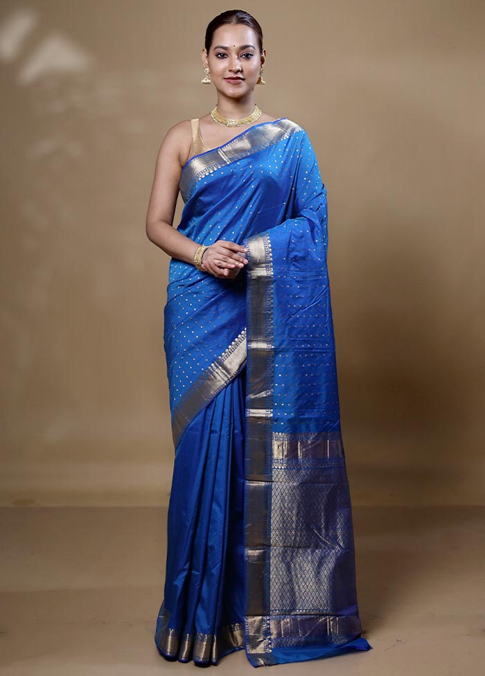 Blue Kanjivaram Silk Saree With Blouse Piece Clearance Online Amazon