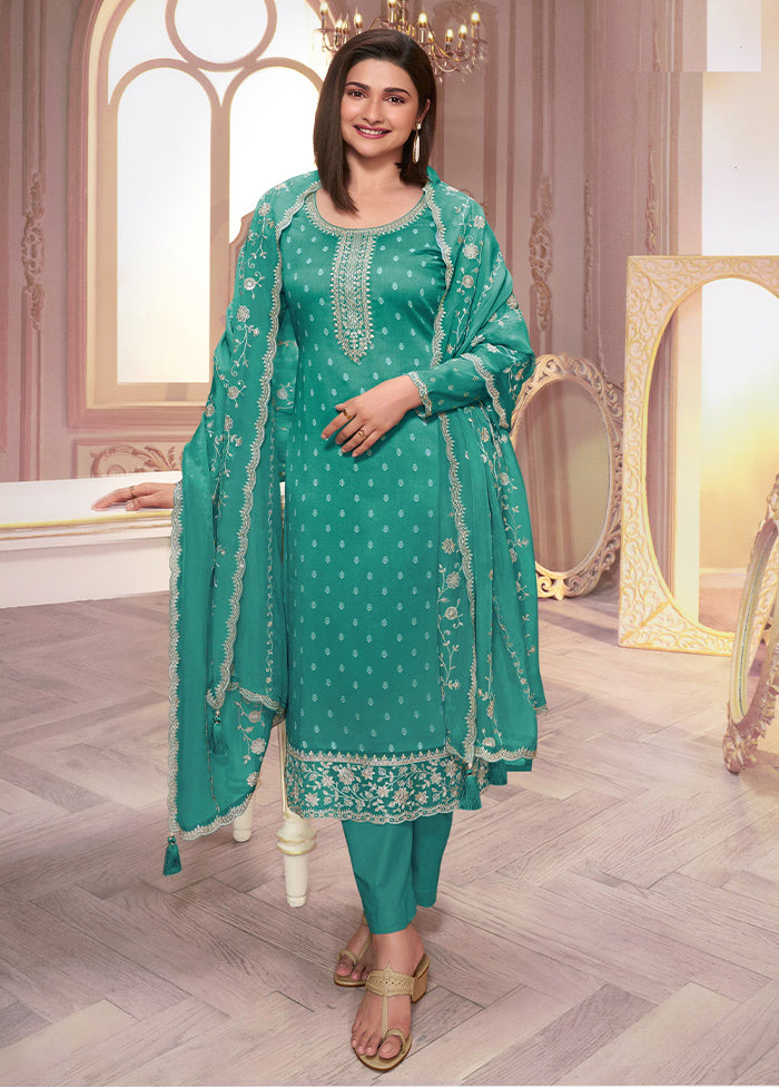 3 Pc Teal Green Semi Stitched Georgette Suit Set Sale Explore