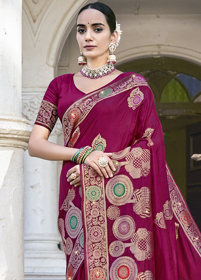 Wine Spun Silk Saree With Blouse Piece Discount Best Sale