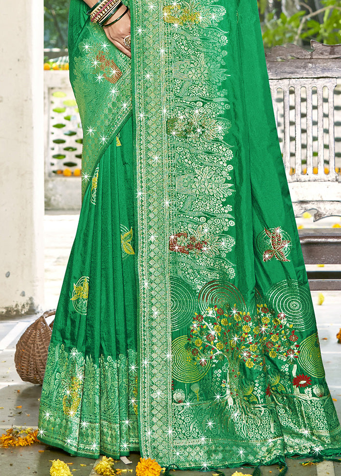 Green Spun Silk Saree With Blouse Piece Discount Cost