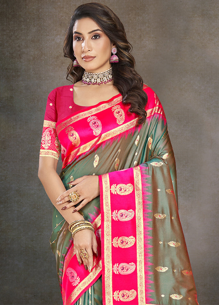 Rama Dupion Silk Saree With Blouse Piece Outlet Clearance