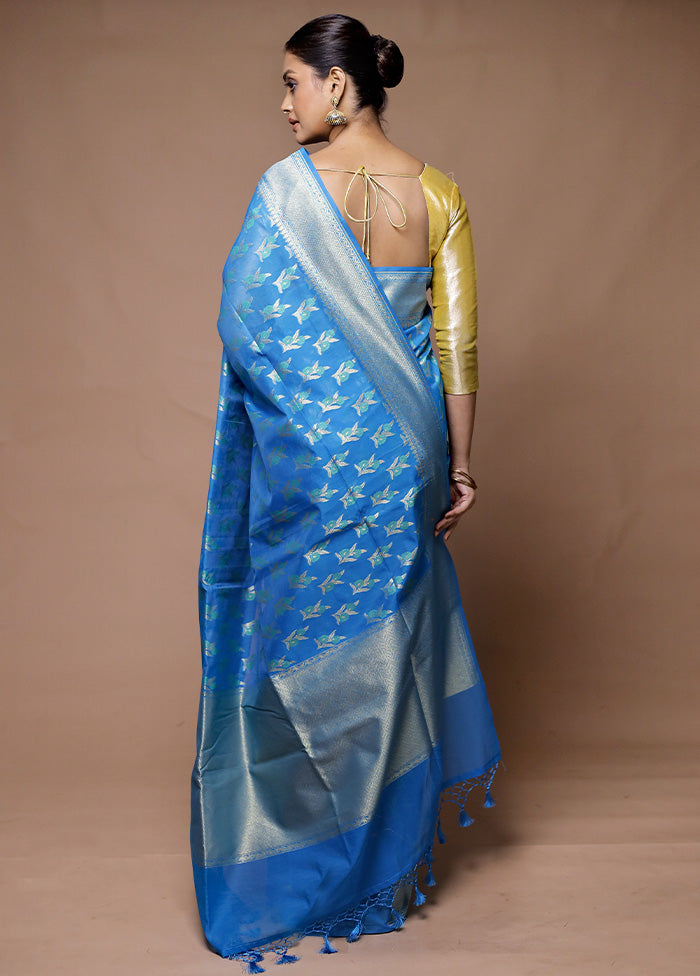 Blue Kora Silk Saree With Blouse Piece Amazon Sale Online