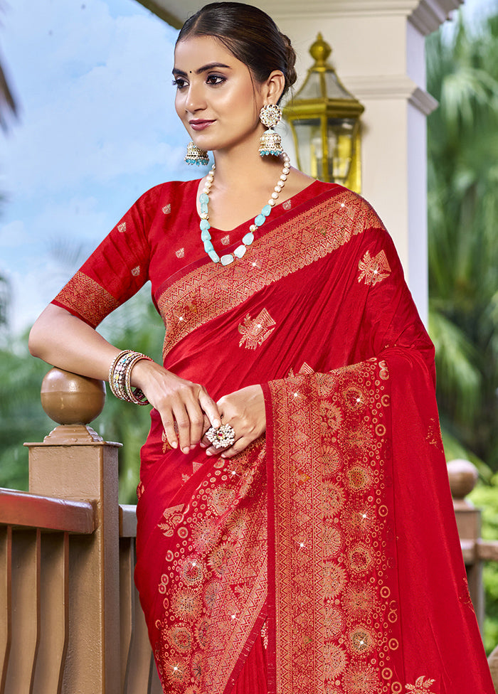 Red Dupion Silk Saree With Blouse Piece 2025 New Sale Online