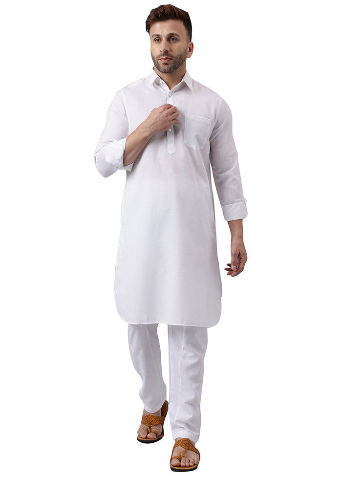 2 Pc White Viscose Kurta Pajama Set Clearance Fashionable