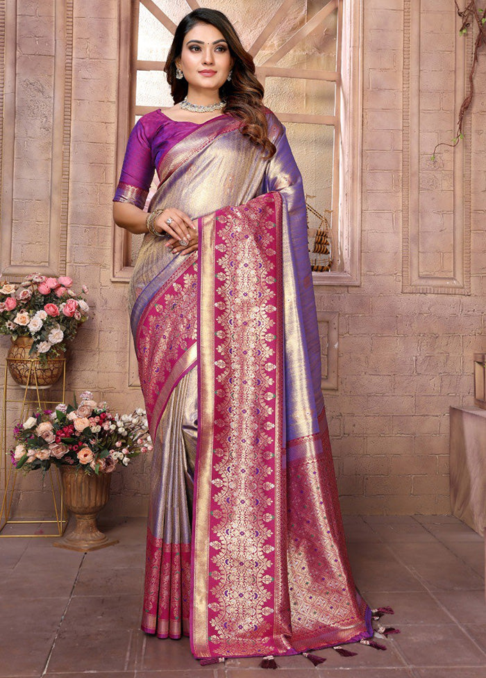 Purple Banarasi Silk Saree With Blouse Piece Buy Cheap Pay With Paypal