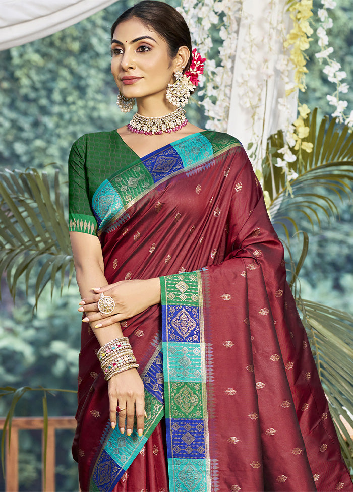 Maroon Dupion Silk Saree With Blouse Piece Buy Cheap Manchester Great Sale