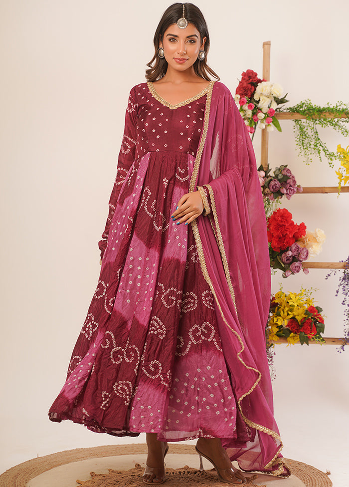 Mauve Pure Silk Indian Dress With Dupatta Discount Brand New Unisex