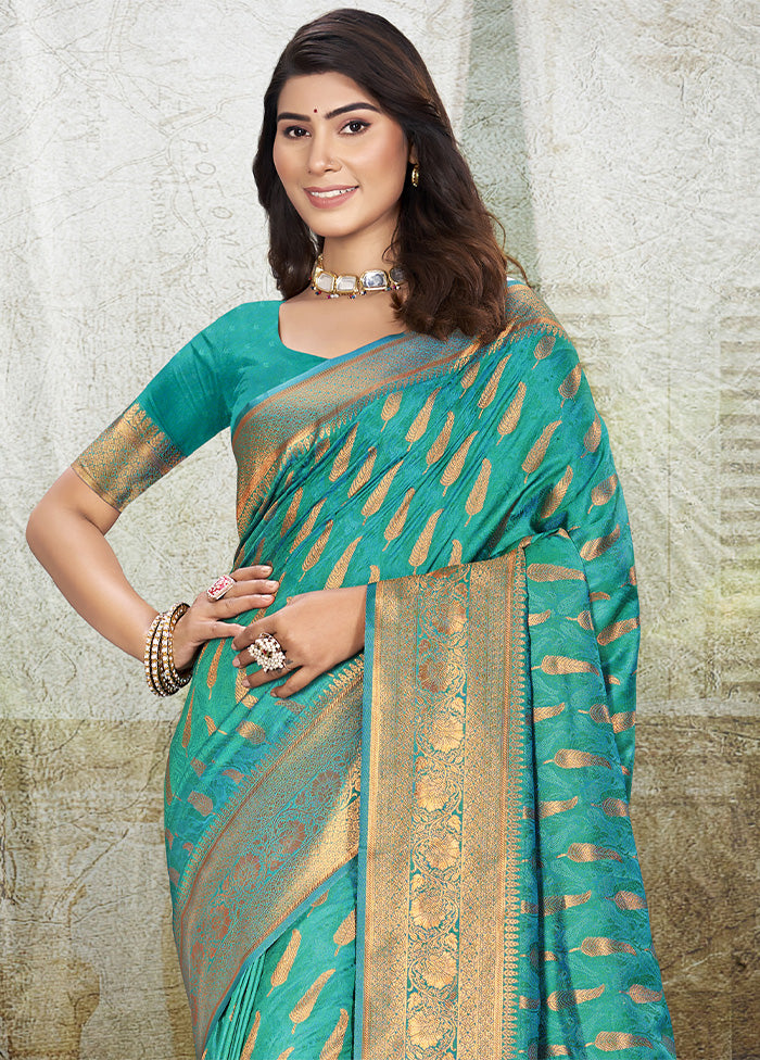 Turquoise Spun Silk Saree With Blouse Piece 2025 New Cheap Pice