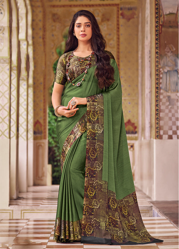 Green Chiffon Silk Saree With Blouse Piece Outlet Newest