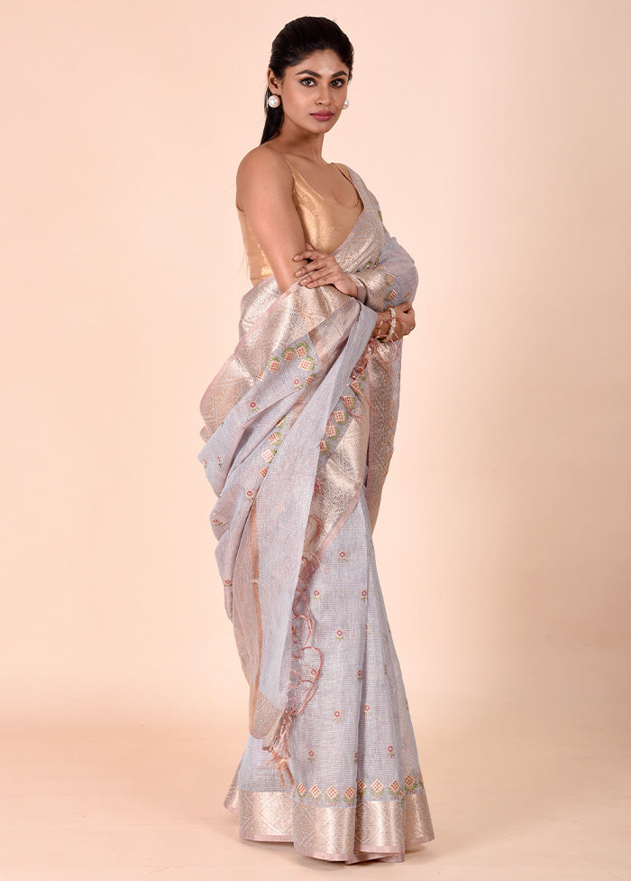 Grey Tissue Silk Saree With Blouse Piece Pictures Online