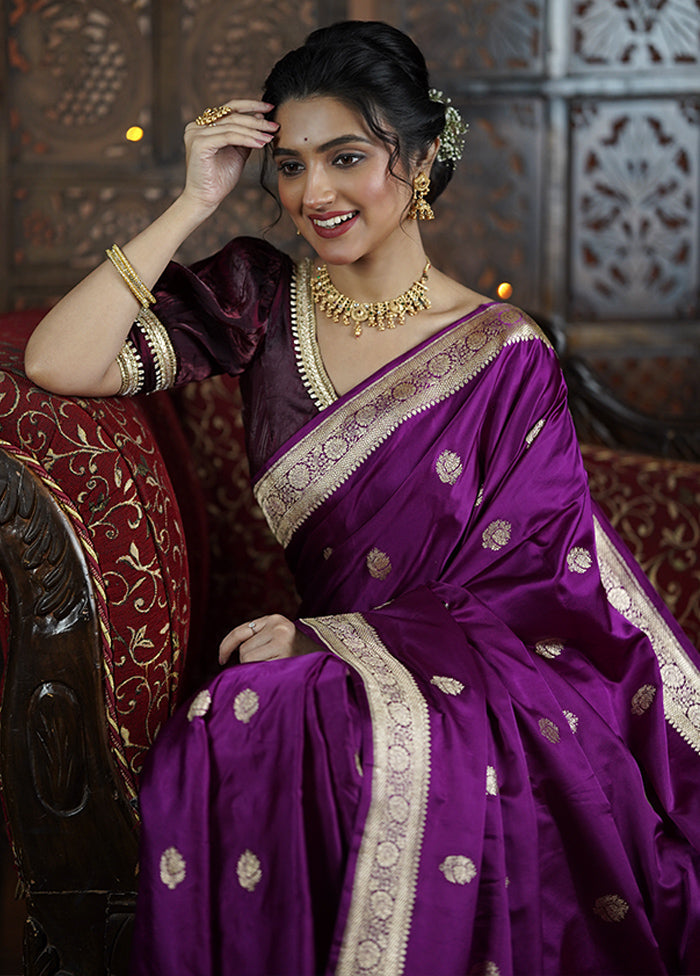 Purple Handloom Katan Pure Silk Saree With Blouse Piece Sale Sast