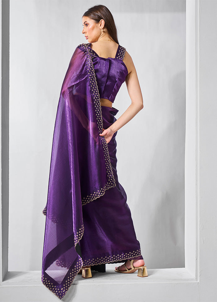 Purple Spun Silk Saree With Blouse Piece Free Shipping Best Seller