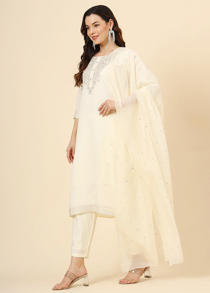 3 Pc Cream Readymade Silk Suit Set Sale Recommend