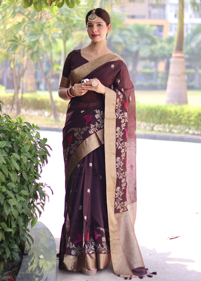 Coffee Linen Silk Saree With Blouse Piece Clearance Clearance Store