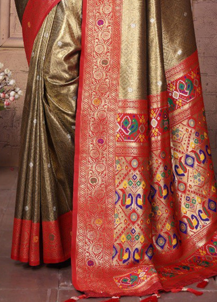 Golden Banarasi Silk Saree With Blouse Piece Reliable Cheap Online