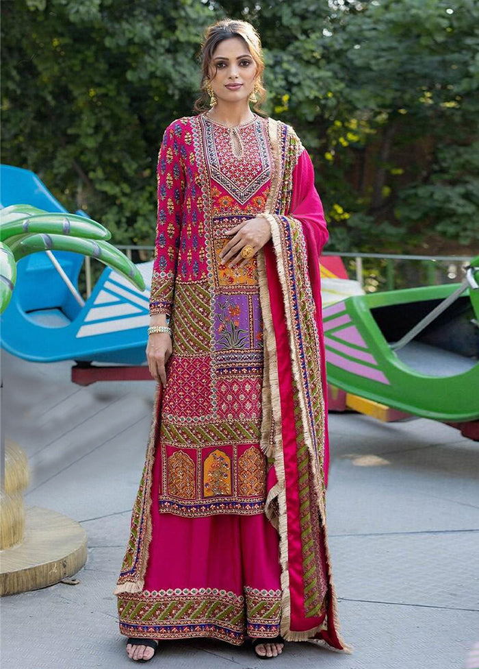 3 Pc Pink Readymade Silk Suit Set 100% Original Online