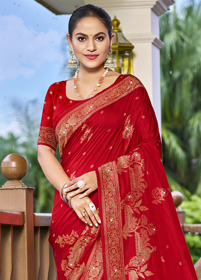 Red Dupion Silk Saree With Blouse Piece Free Shipping Best