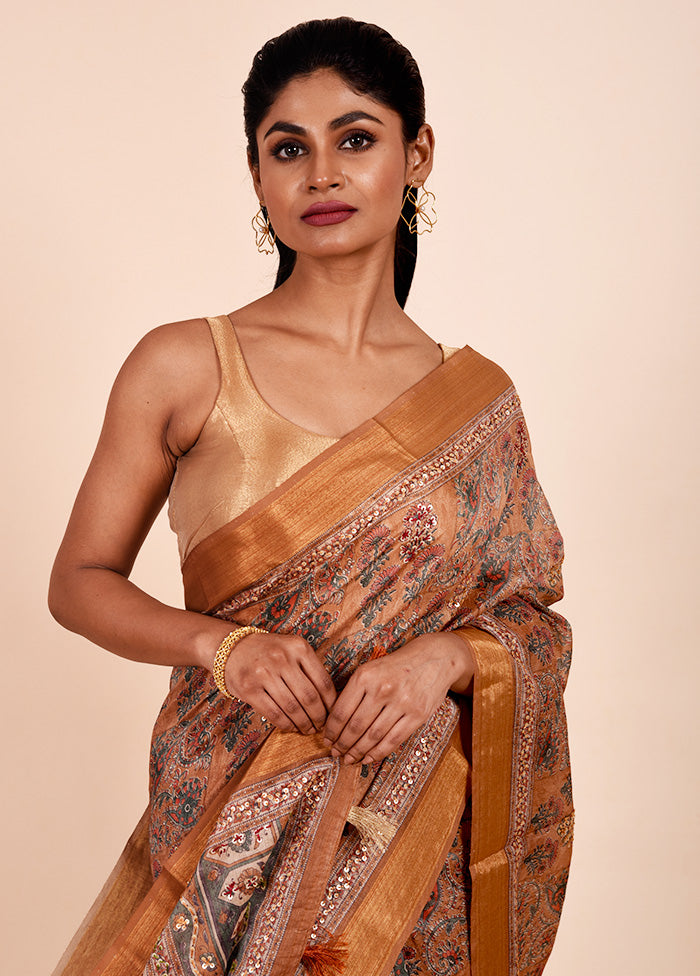 Rust Tussar Silk Saree With Blouse Piece Online Cheap Pice