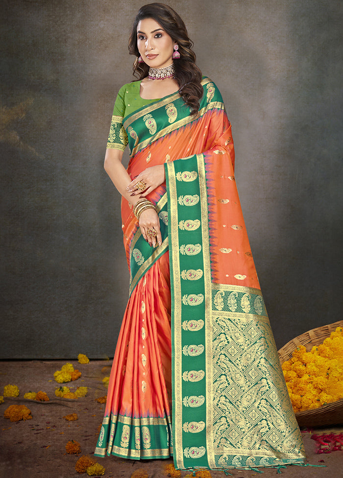 Orange Dupion Silk Saree With Blouse Piece Clearance Buy