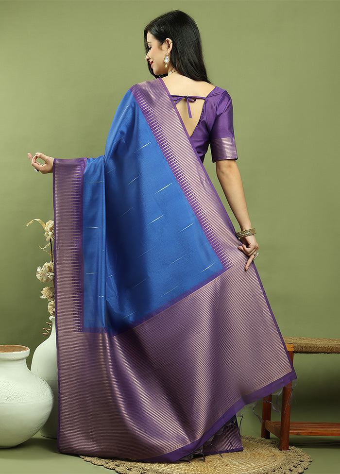 Blue Dupion Silk Saree With Blouse Piece Nicekicks Cheap Online