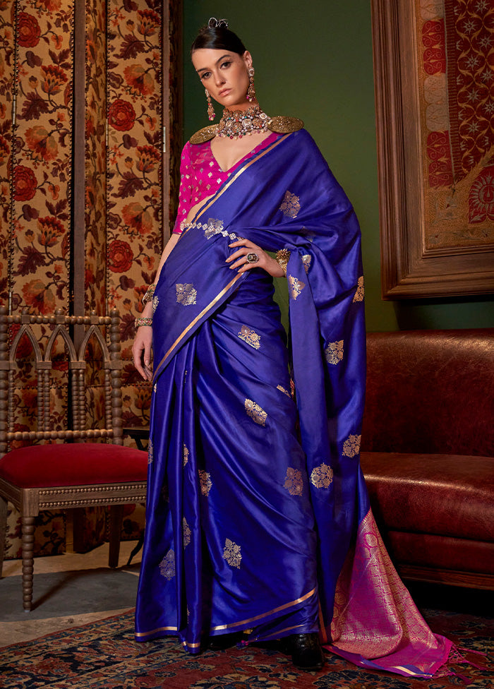 Blue Satin Silk Saree With Blouse Piece Free Shipping For Sale