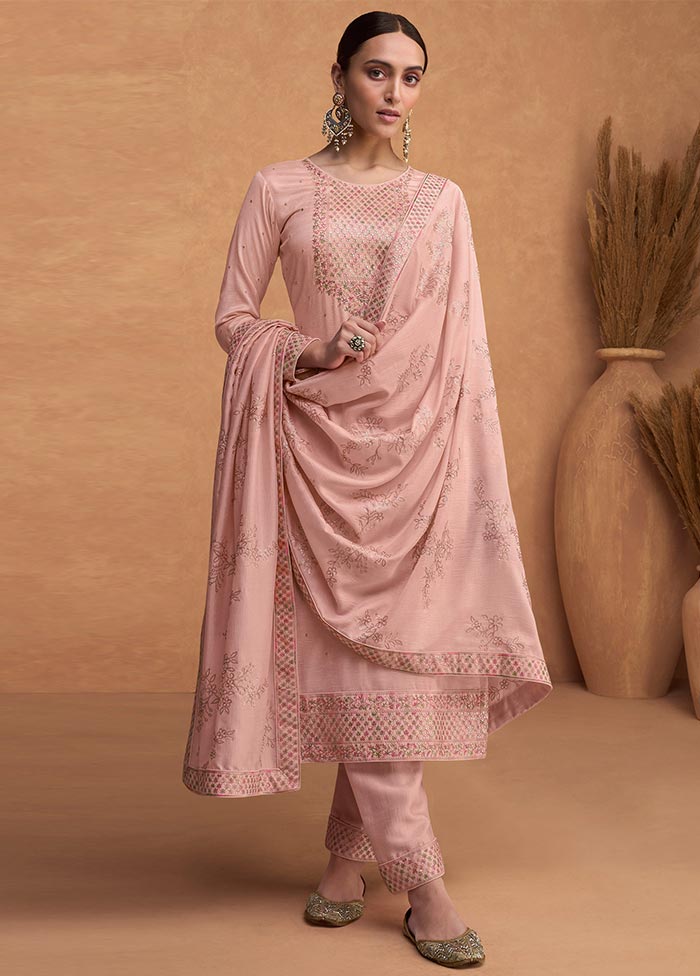 3 Pc Peach Semi Stitched Silk Suit Set Clearance Tumblr