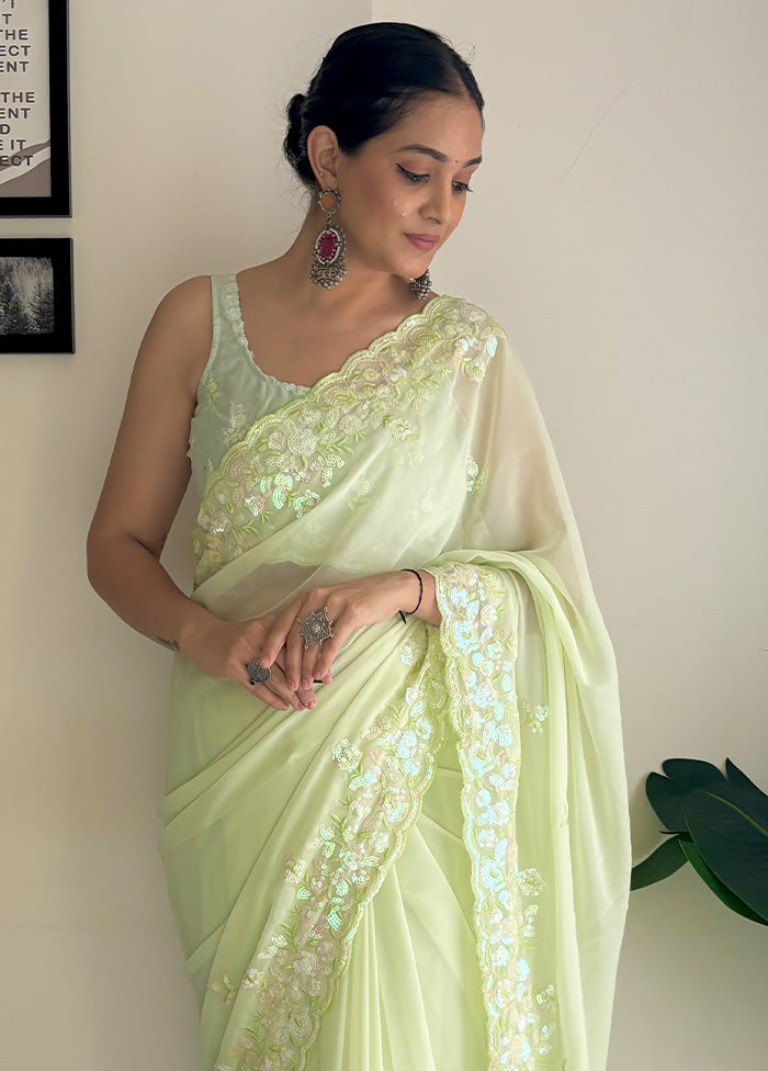 Pista Green Georgette Saree With Blouse Piece Looking For Online