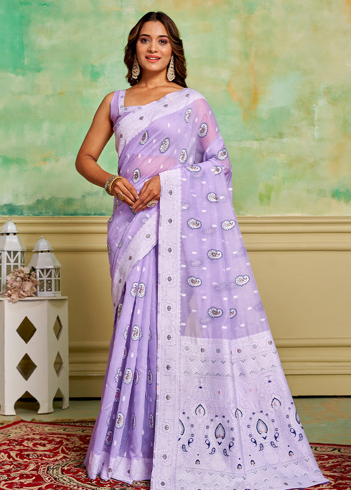 Lavender Cotton Saree With Blouse Piece Quality Free Shipping