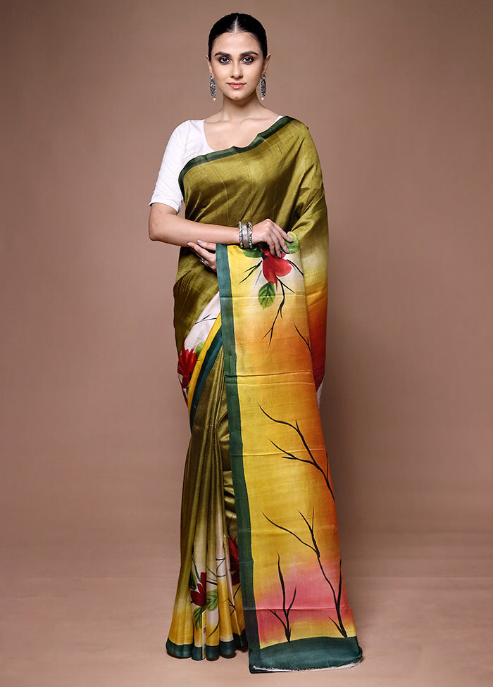 Green Printed Pure Silk Saree Without Blouse Piece Outlet Official Site