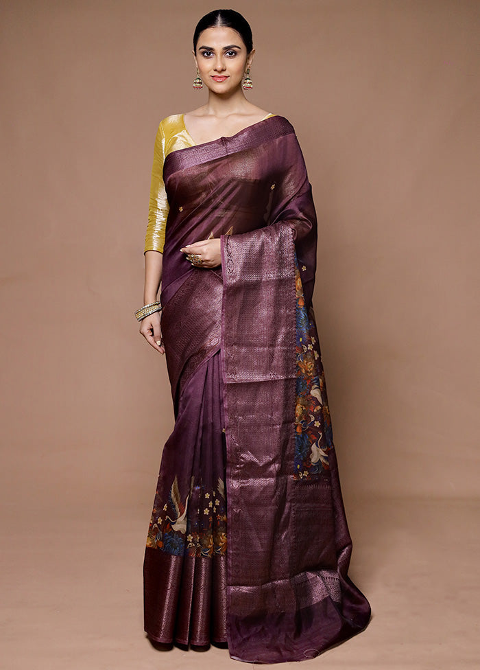 Brown Organza Saree With Blouse Piece Free Shipping Browse