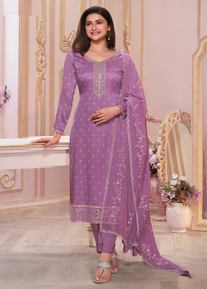 3 Pc Purple Semi Stitched Georgette Suit Set Big Discount Cheap Pice