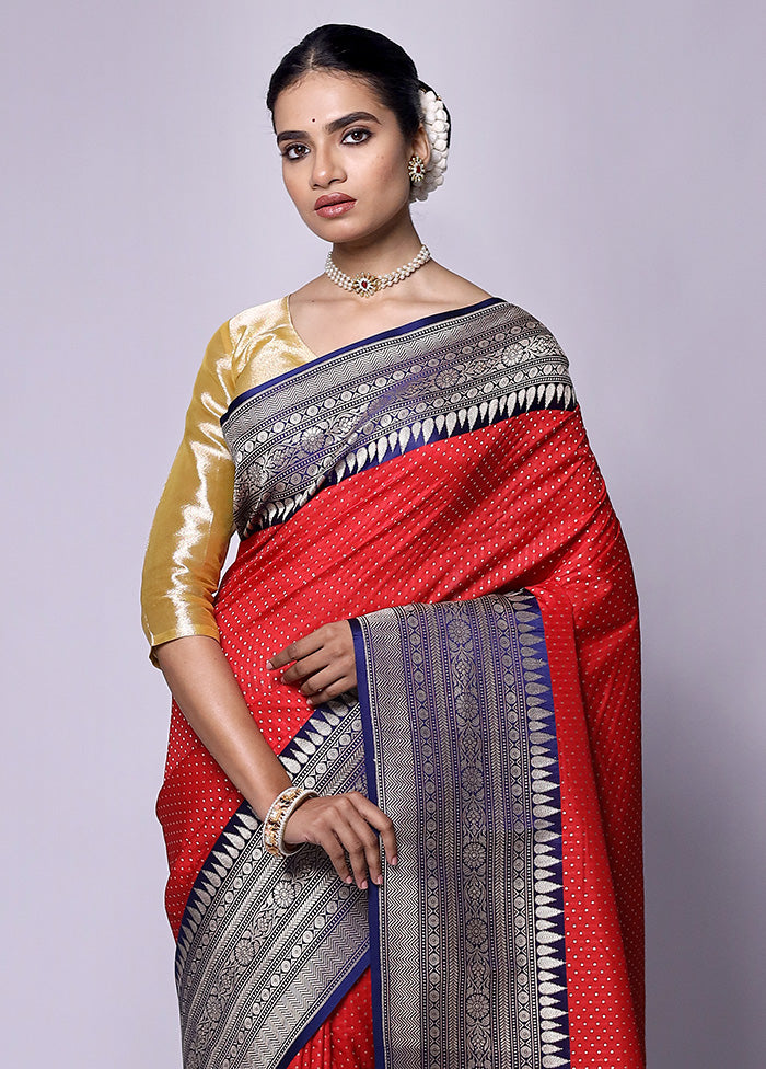 Red Dupion Silk Saree With Blouse Piece Official For Sale