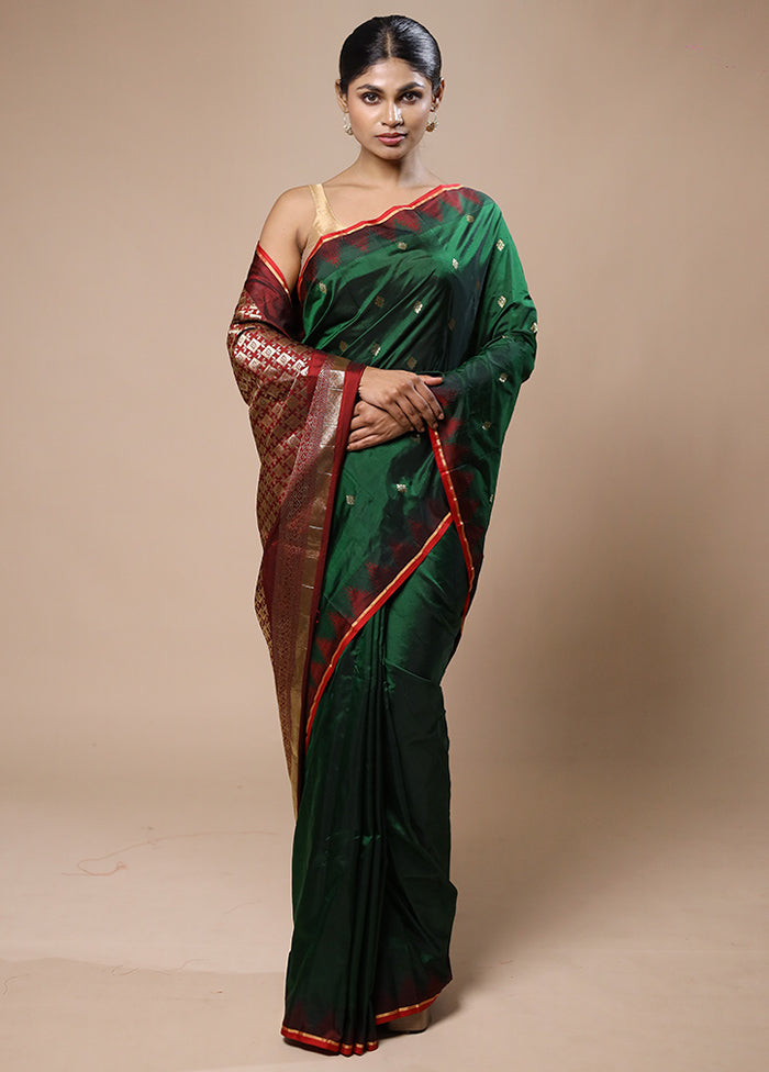 Green Kanjivaram Silk Saree With Blouse Piece Clearance Hot Sale