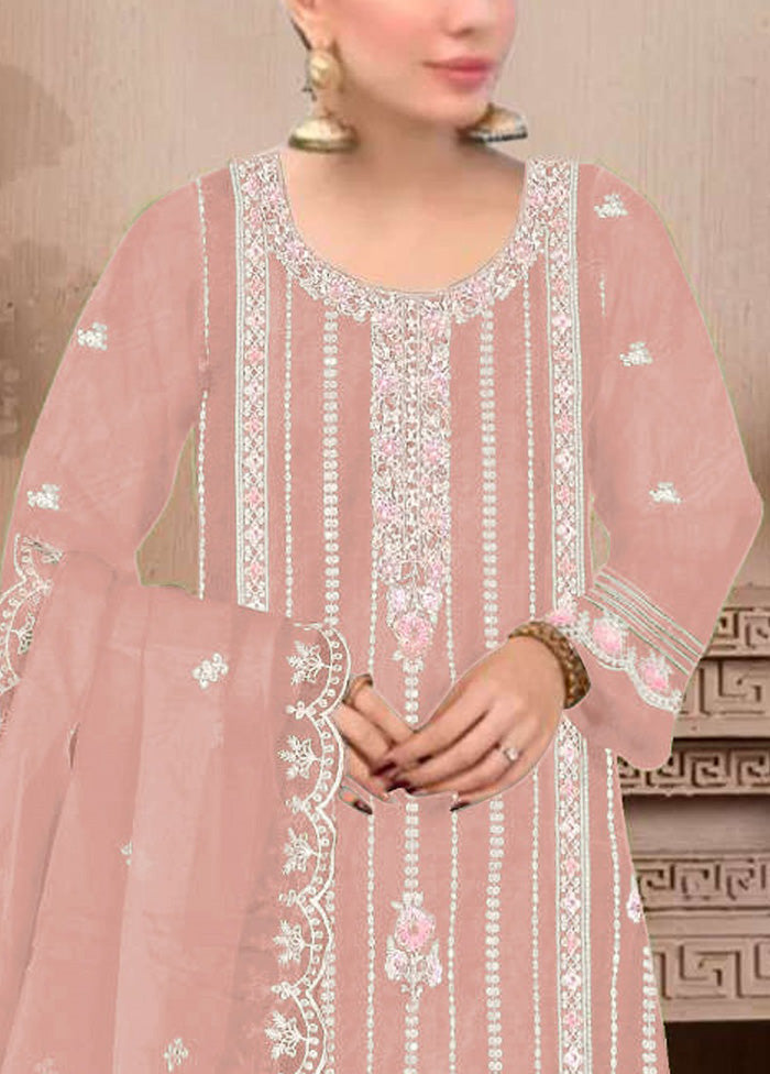 3 Pc Peach Semi Stitched Georgette Suit Set Clearance Amazon