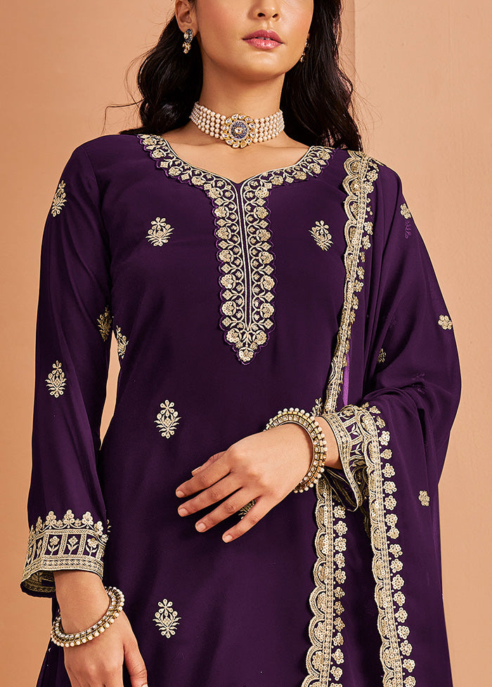 3 Pc Purple Semi Stitched Georgette Suit Set Eastbay Online