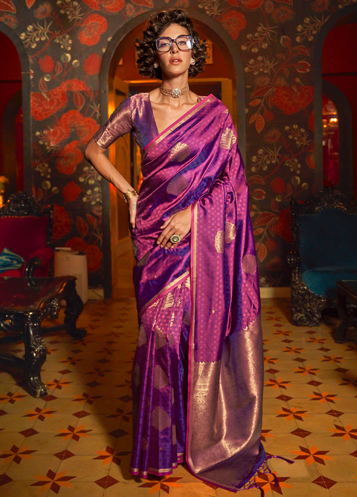 Purple Spun Silk Saree With Blouse Piece Free Shipping Comfortable