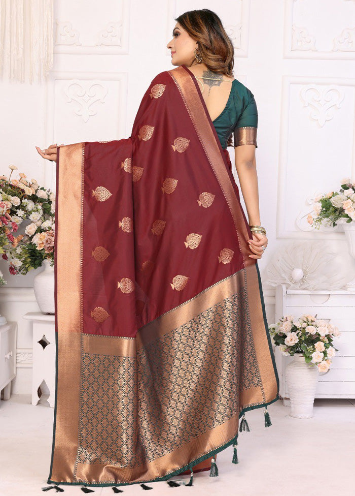 Maroon Spun Silk Saree With Blouse Piece Get Authentic