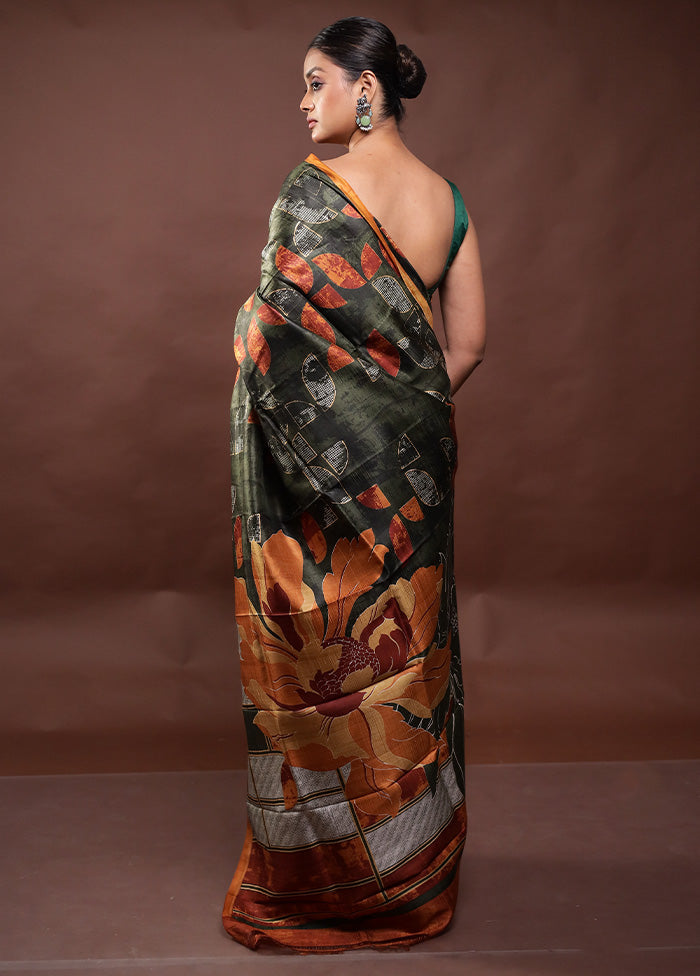 Green Printed Pure Silk Saree Without Blouse Piece With Mastercard Cheap Online