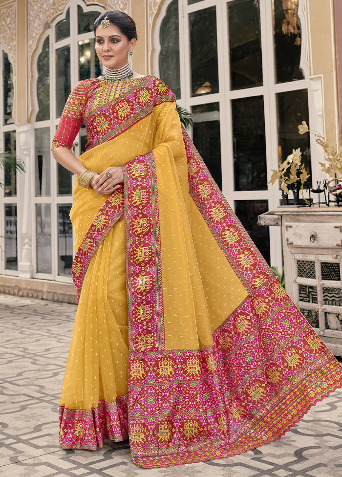 Mustard Spun Silk Saree With Blouse Piece Clearance Newest