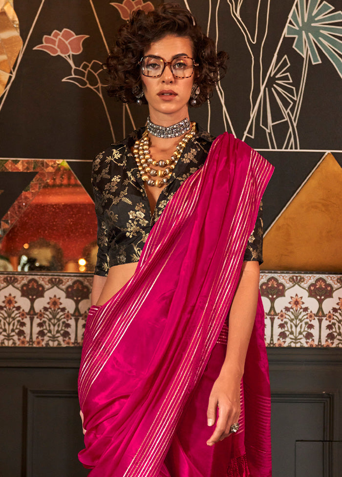 Dark Pink Spun Silk Saree With Blouse Piece Cheap Tumblr