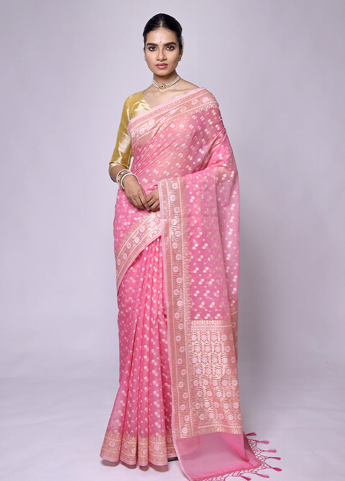 Pink Kora Silk Saree With Blouse Piece Buy Cheap Sast