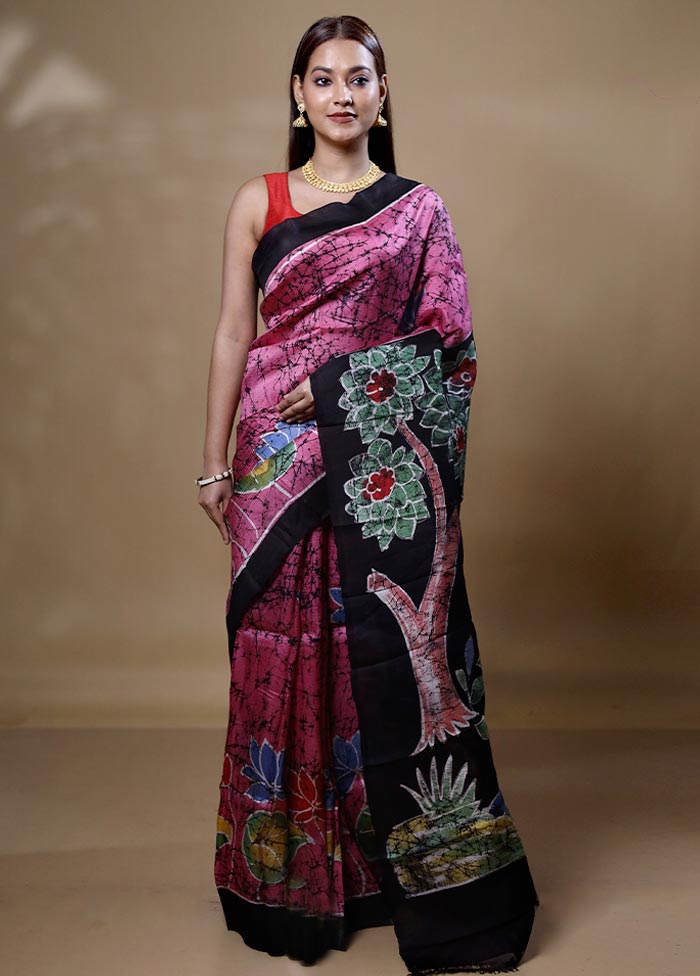 Pink Printed Pure Silk Saree Without Blouse Piece Discount Pay With Paypal