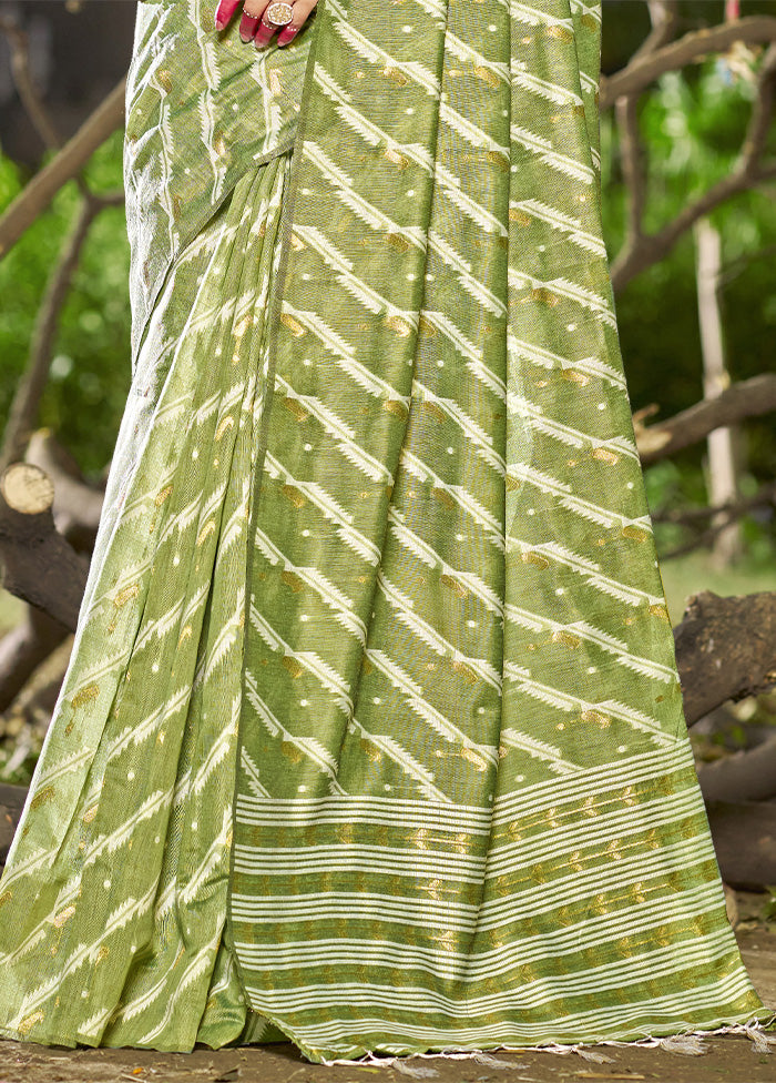 Light Green Cotton Saree With Blouse Piece In China