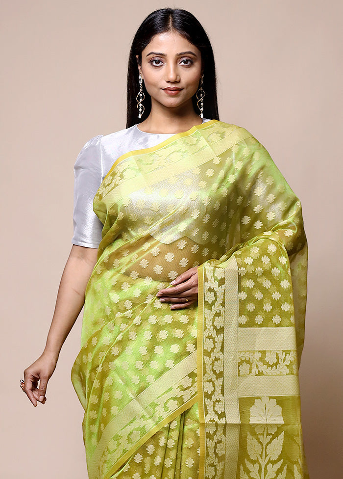 Green Tissue Silk Saree With Blouse Piece Collections Cheap Pice