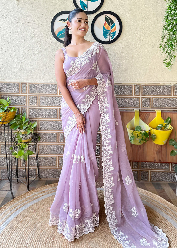 Lavender Spun Silk Saree With Blouse Piece Shop Offer Online