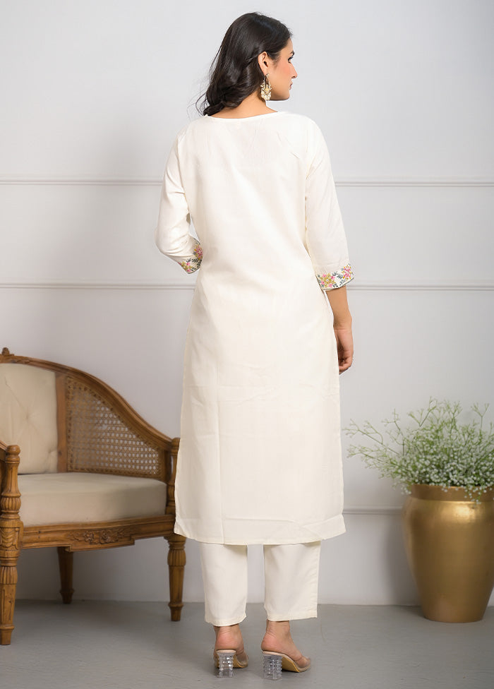 3 Pc Off White Readymade Viscose Suit Set Sale New Styles