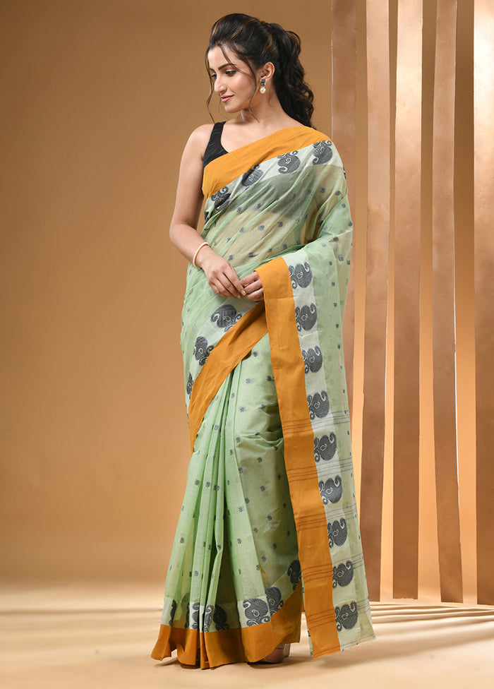 Olive Green Cotton Woven Work Saree Without Blouse Piece Clearance Manchester