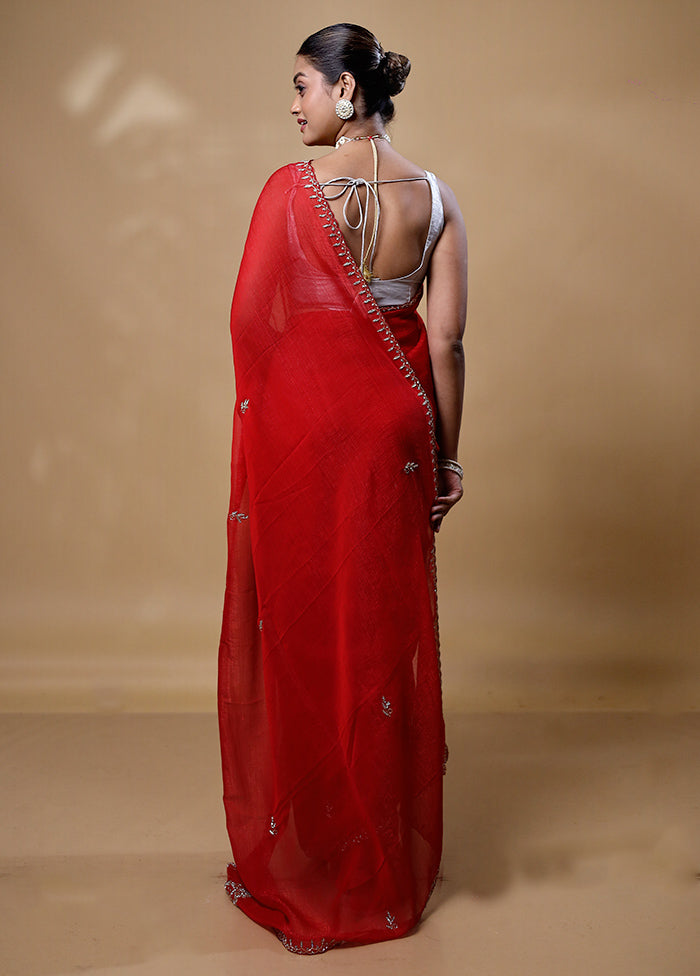 Red Silk Saree With Blouse Piece Outlet New