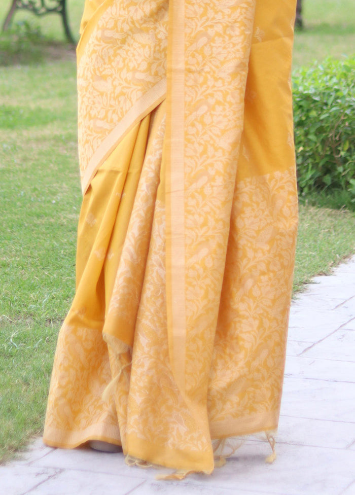 Yellow Spun Silk Saree With Blouse Piece Discount Footaction